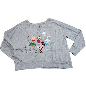 Disney World Women's XL Minnie Mouse 4 Park Graphic Sweatshirt Cropped Grey